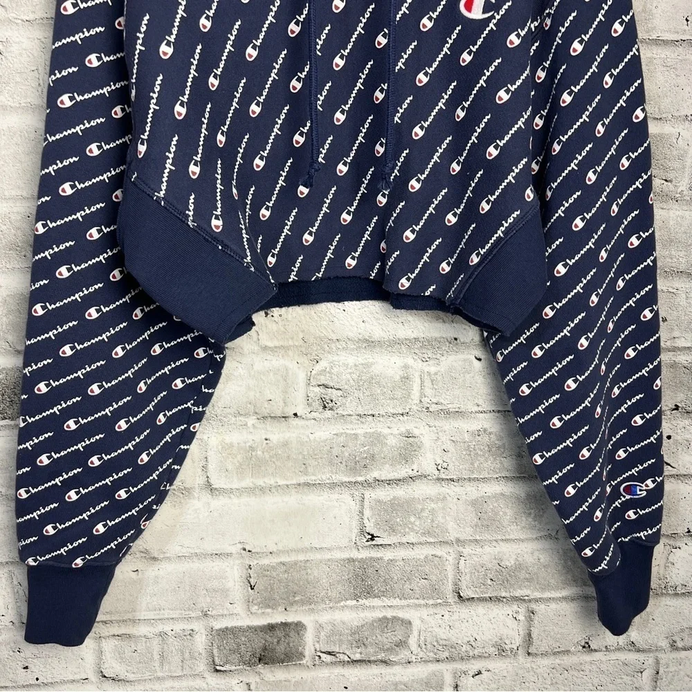 Champion Reverse Weave All Over Print Logo Cropped Hoodie Size Small - Picture 7 of 12